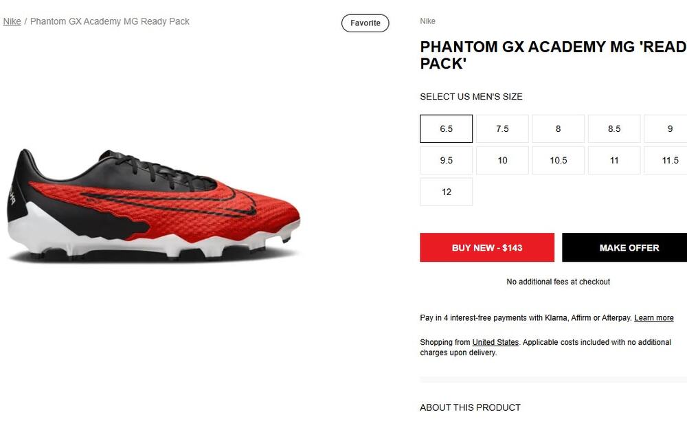 Size 6.5 Nike Phantom GX Academy MG FG 'Ready Pack' Soccer Cleats New Red/Black